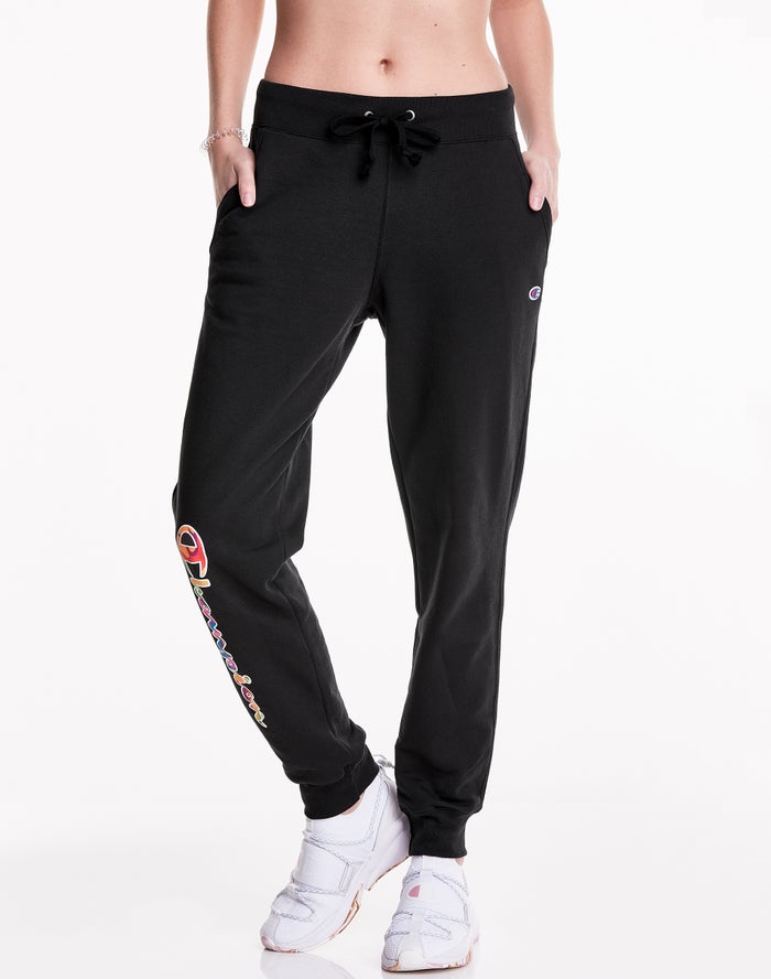 Champion Womens Joggers NZ - Powerblend Fleece Liquid Filled script Logo Black ( 6529-QIKEM )